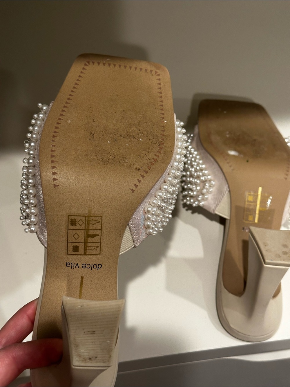 Dolce Vita Ivory Pearl-Embellished Slide Heels - Picture 3 of 6
